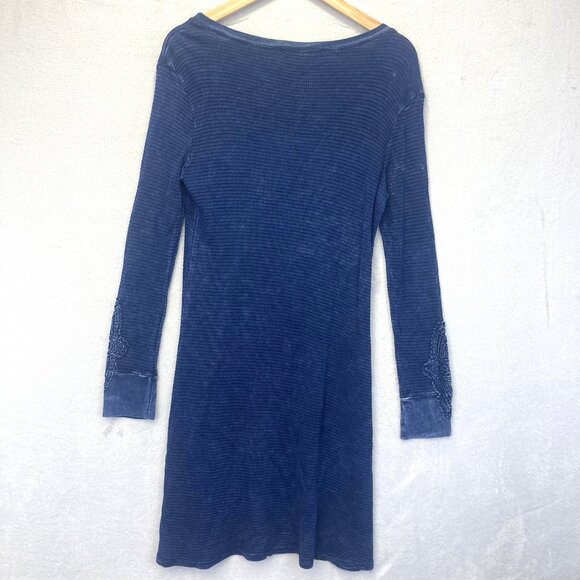 ABLE Waffle Knit Long Sleeve Dress Sz Medium Distressed Boho Anthropologie Blue - Picture 6 of 14